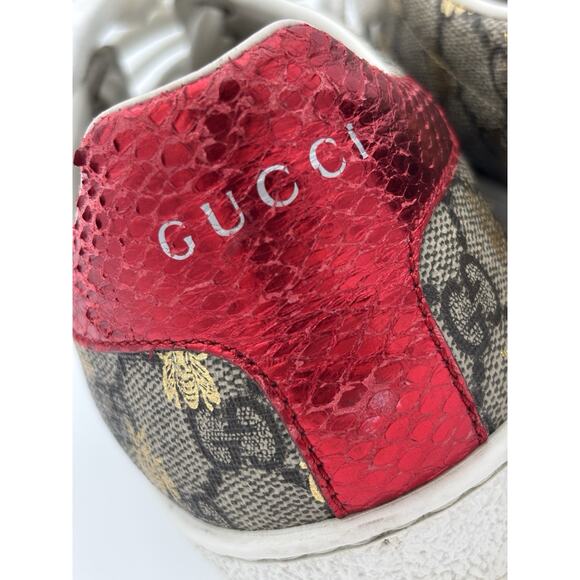 Gucci Ace GG Bee Shoes Supreme Sneakers Women’s Size 37.5 Web Stripe Brown Gold - Picture 6 of 16